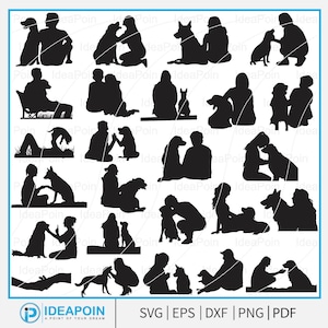 People and Dog Svg, People and Dog clipart, best friend Dog svg, Girl and her dog clipart, Boy and his dog Svg, Vedog lover, Dog Walker svg,