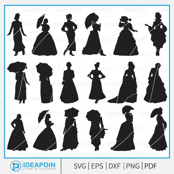 Victorian Woman SVG, Victorian woman silhouette clipart, Vintage Lady Silhouette Cutting File Svg, Victorian Lady Svg, Vintage woman clipart