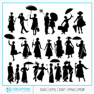 Mary Poppins SVG, Mary Poppins silhouet, Mary Poppins Vector, Mary Poppins paraplu, Mary Poppins clipart, Mary Poppins bundel