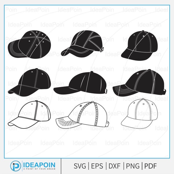 Cap svg, Baseball Cap SVG Bundle, Baseball Cap Silhouette, Cap Clipart, Baseball Hat, Sport Hat, Baseball Cap Icon Svg, Softball Hat Svg