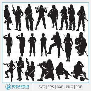 Vrouwelijke soldaat, soldaat Svg, soldaat SVG bundel, militaire SVG bundel, leger soldaat Salute, soldaten silhouet, soldaat clipart, Wman Soldi