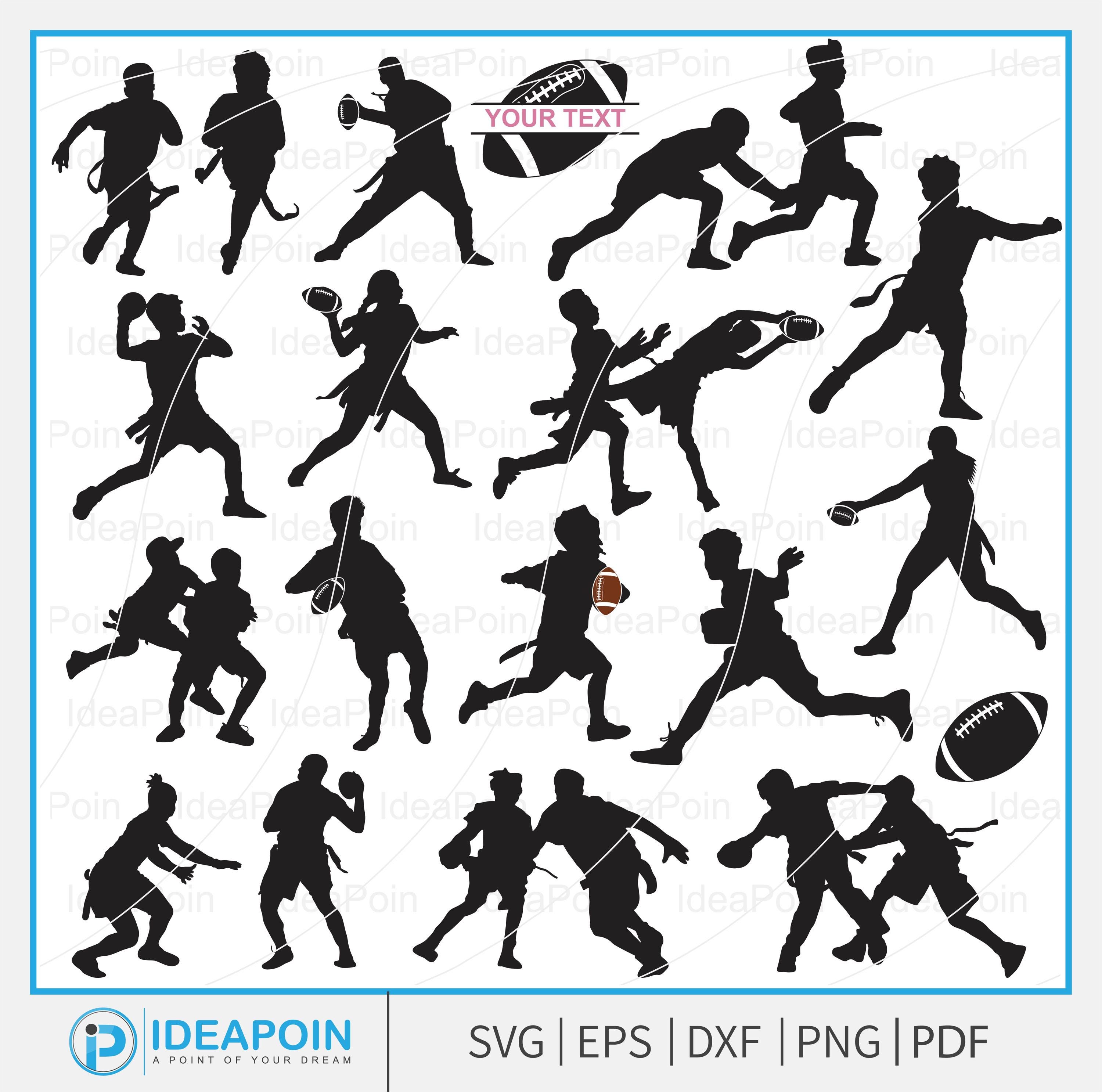 Flag Football Players, Flag Football Equipment, Women's Flag Football Silhouettes, Football Player Designs, Custom Football svg, Football