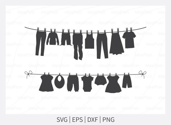 Clothesline Silhouette, Clothesline SVG, Line of Clothes SVG