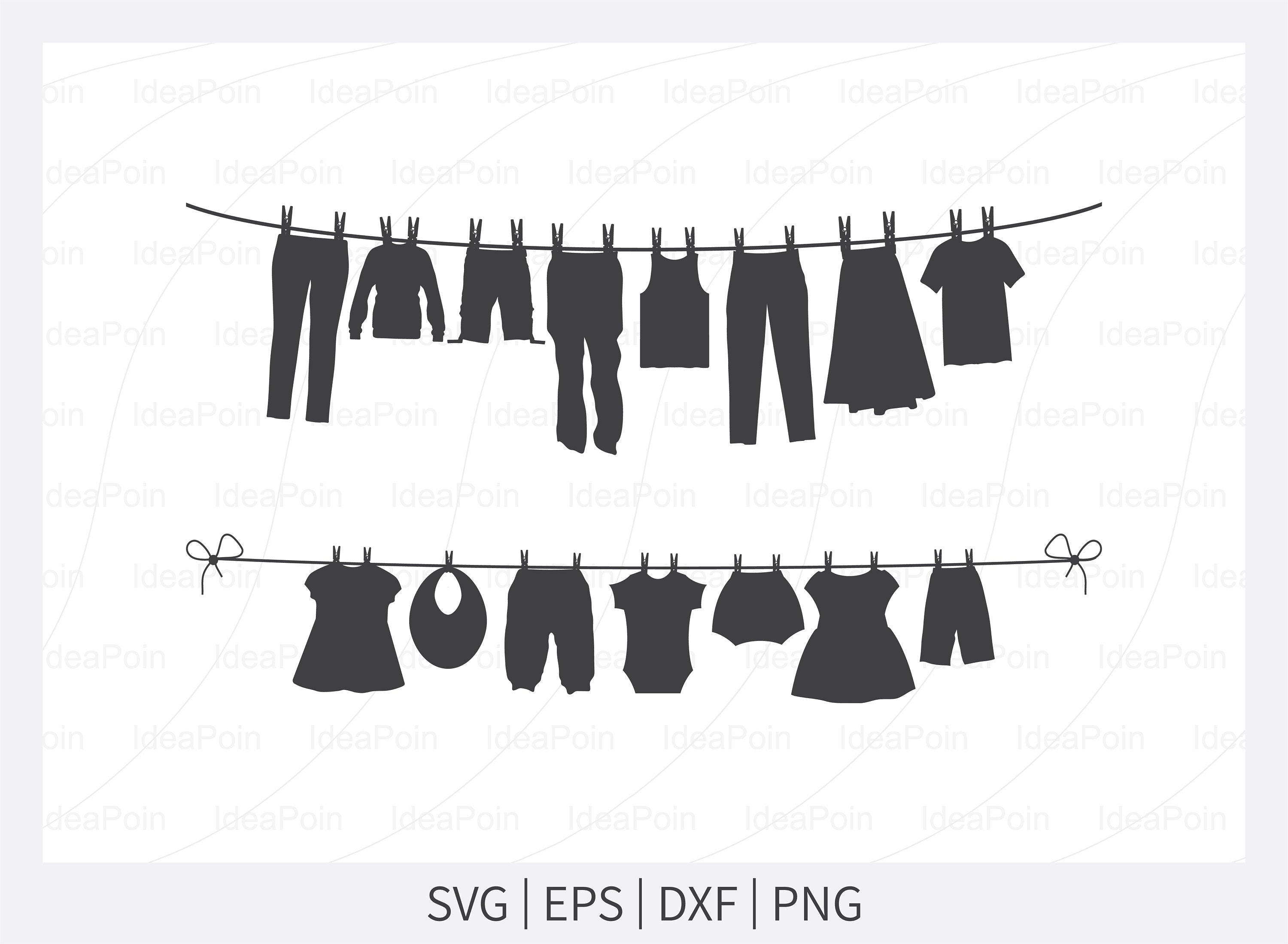 Clothesline Silhouette, Clothesline SVG, Line of Clothes SVG, Clothes  Hanging, Drying Clothes, Cut Files for Clothesline, Laundry Silhouete 