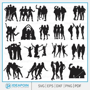 アフリカ系アメリカ人女性グループ svg、女性の親友 svg、3 人の友人のシルエット、友人クリップアート svg、ガールフレンド svg、親友バンドル