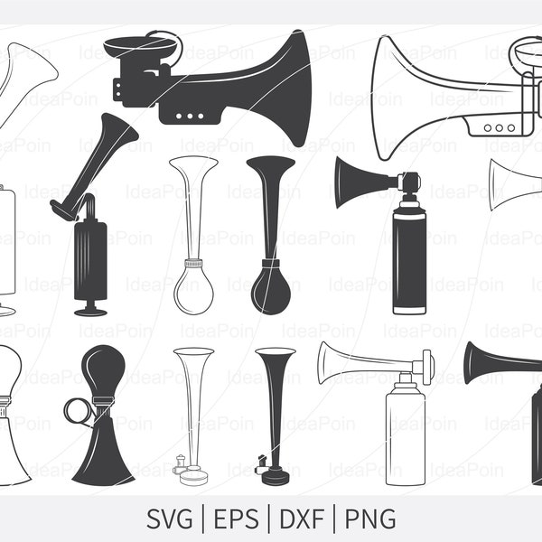 Horn Svg, Horns silhouette, Air Horn svg, Bicycle air horn, GAS Horn Svg, PRO Horn Speaker svg, Trumpet Horn svg,  Trumpet Car Air Horn, Svg