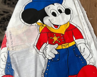 Vintage Western Cowboy Disney Mickey Mouse Sew pattern fabric panel doll pillow