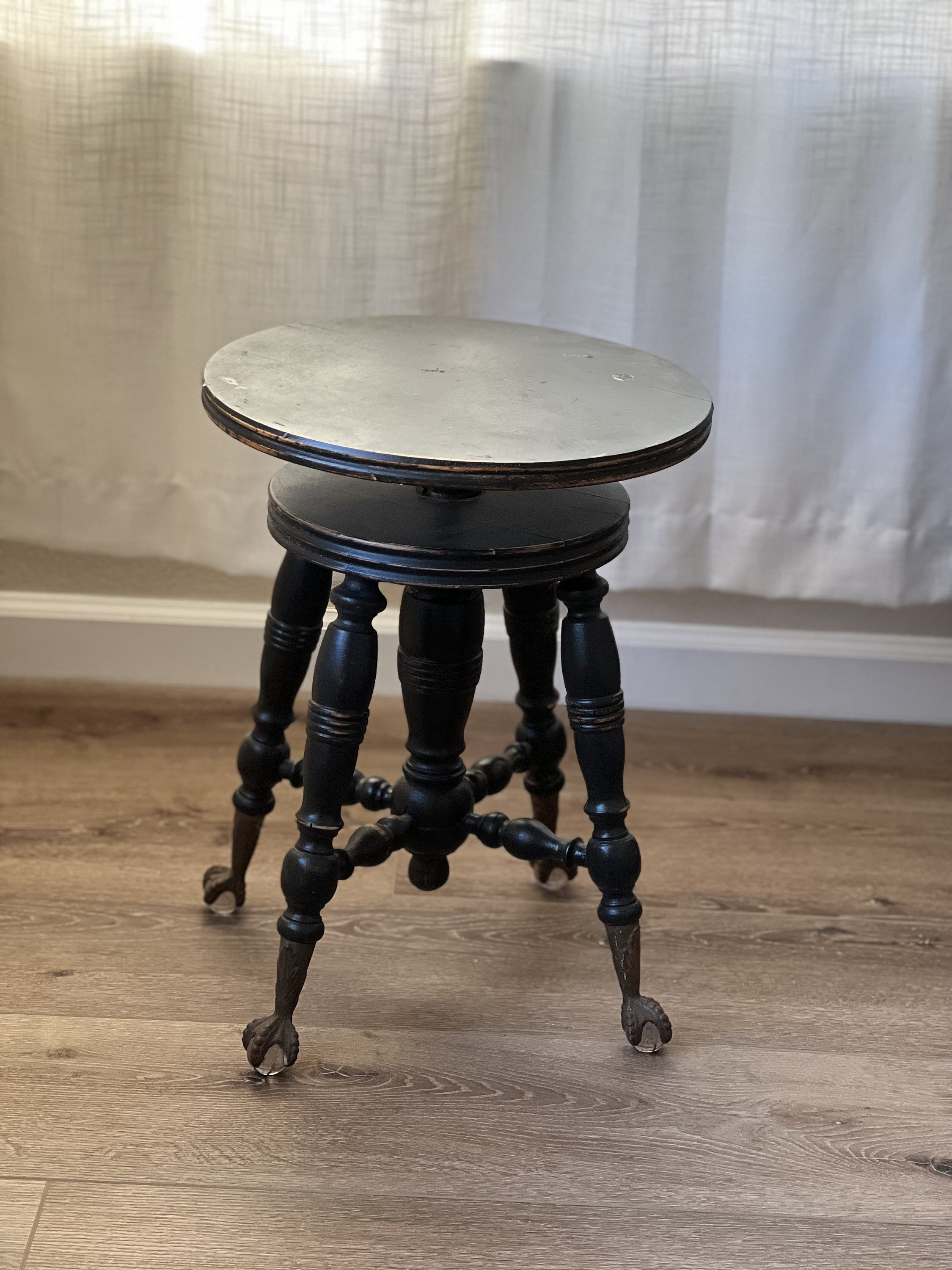 Vintage Piano Stool With Cast Iron Glass Ball Claw Feet