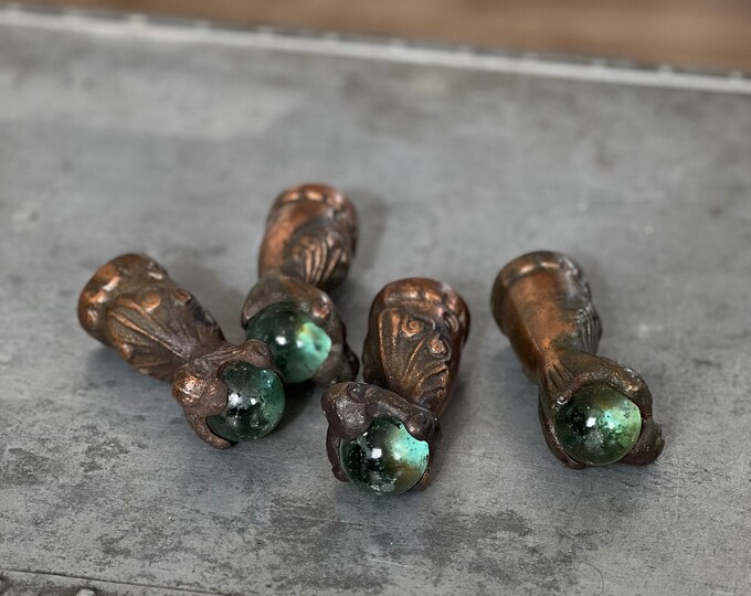 Vintage Glass Ball and Claw Feet, Set of 4, Rustic, Metal Feet, Antique