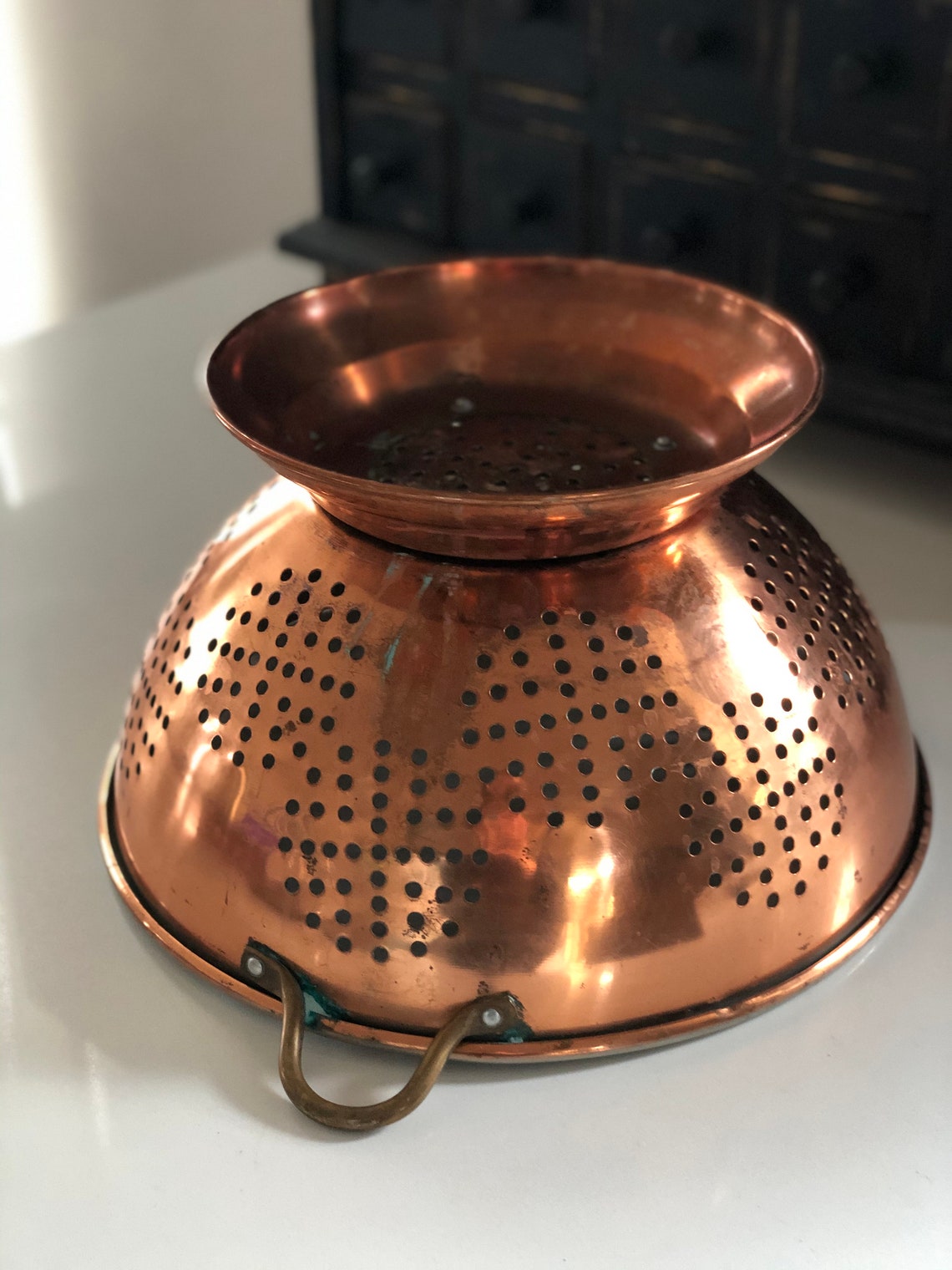 Large Vintage 12 Copper Colander Strainer with Brass Handles Etsy