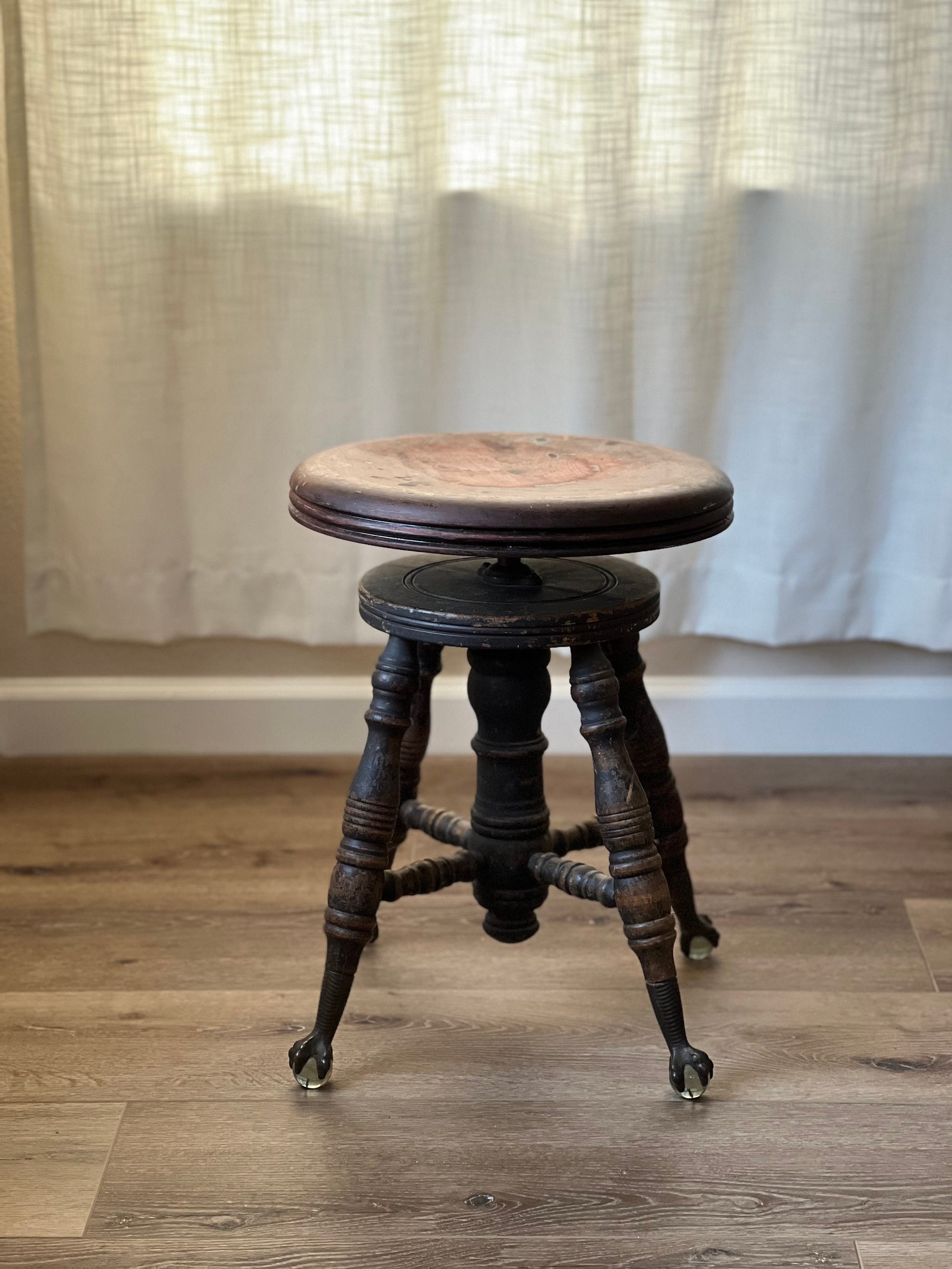Antique Piano Stool With Cast Iron & Glass Ball Claw Feet - Etsy