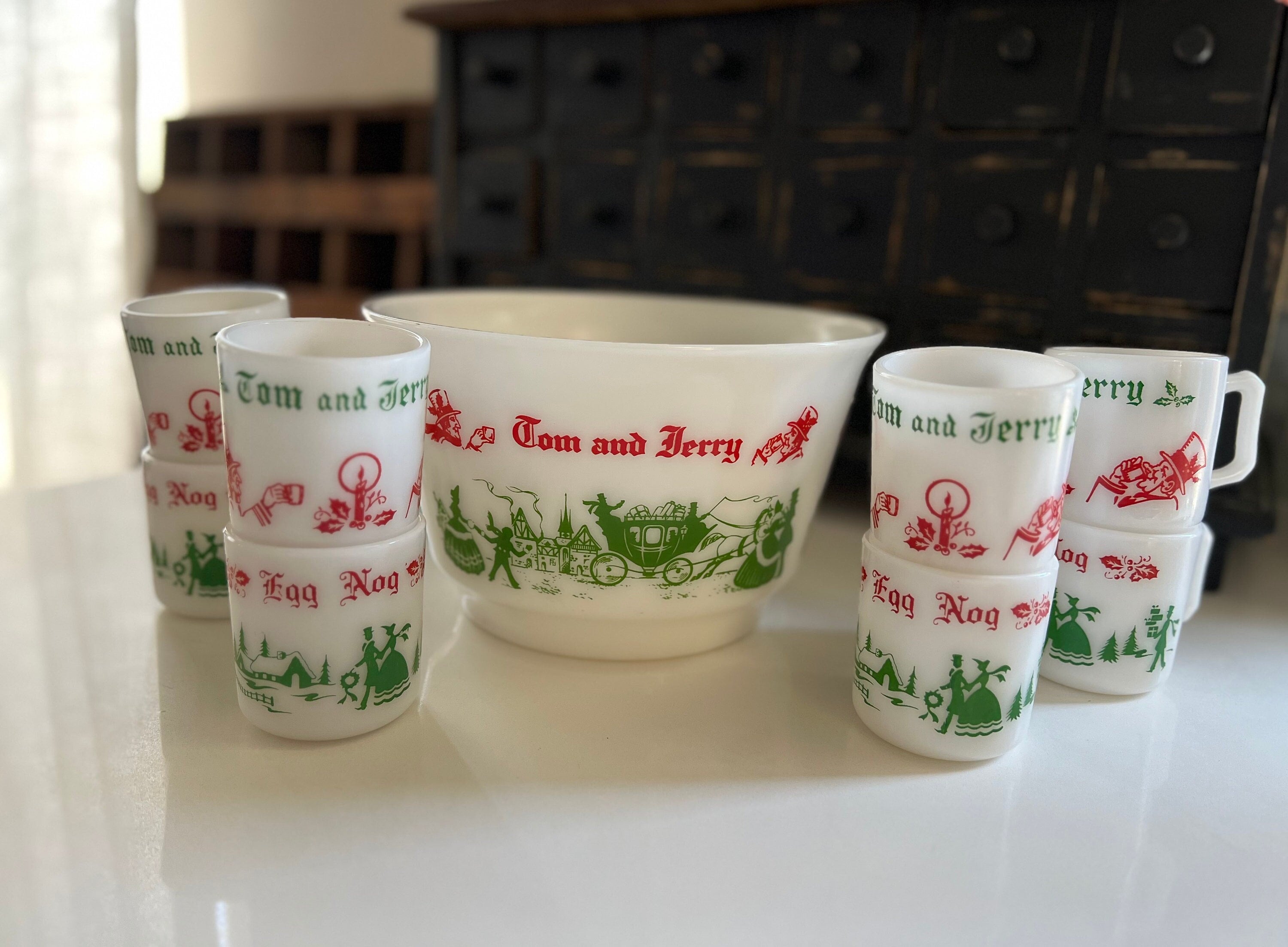 Vintage Tom & Jerry Punch Bowl, Christmas Punch Bowl, Hazel Atlas