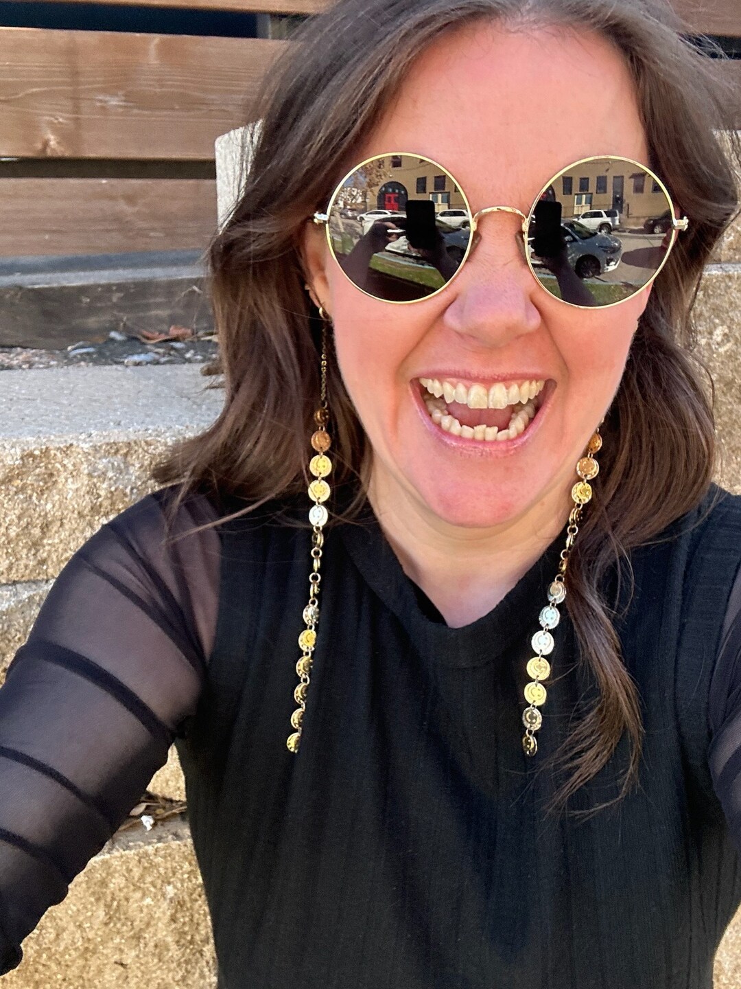 Armless Round Chain Sunglasses Gold Disc and SMILEY Chain Etsy