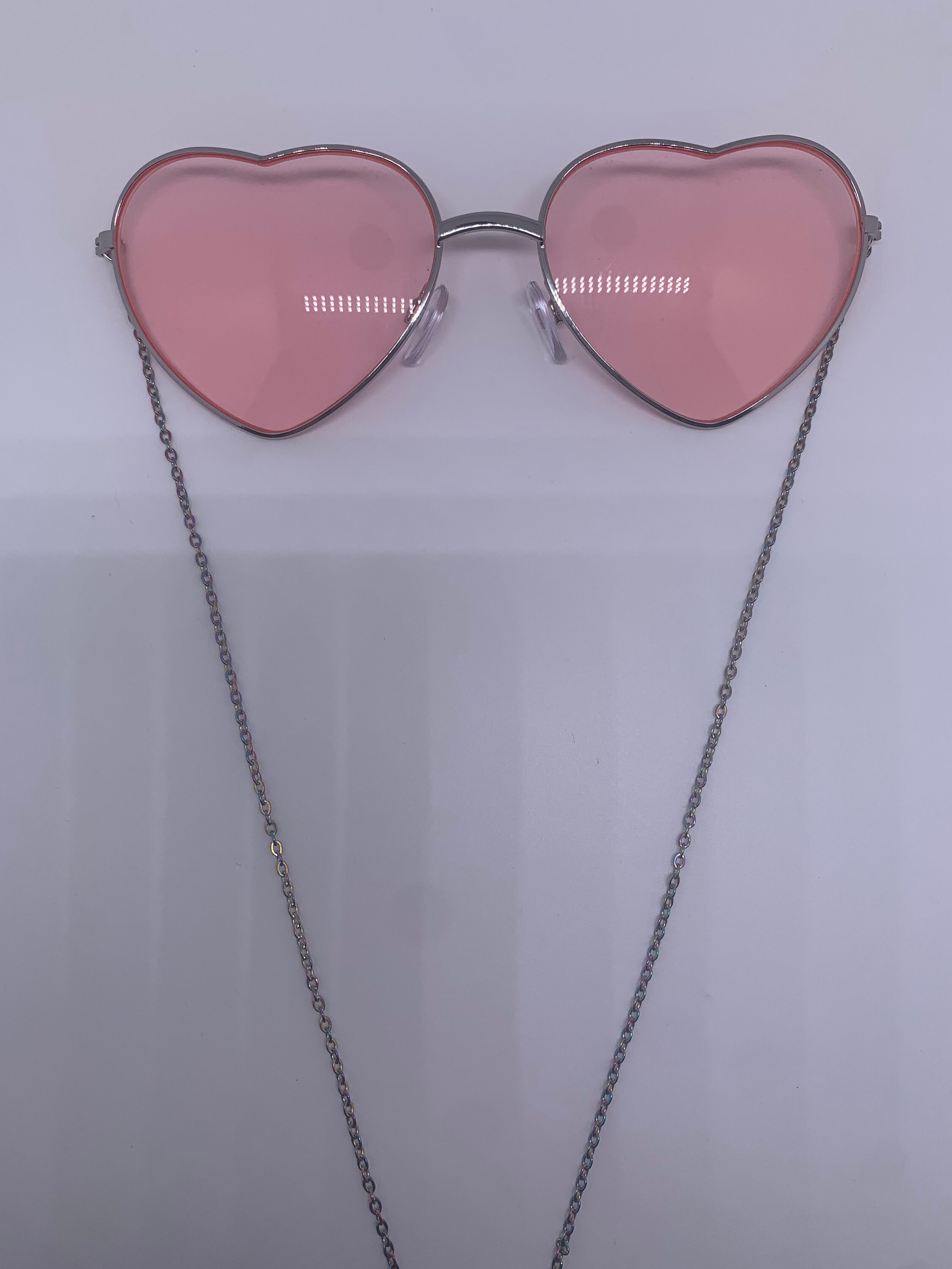 Armless Pink Heart Chain Sunglasses W/rainbow Chain With Etsy
