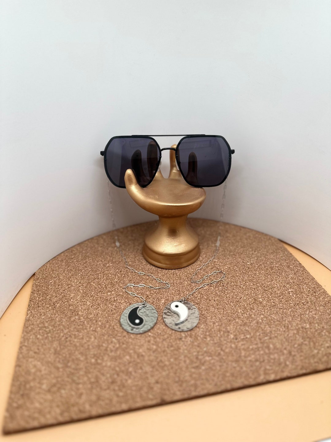 Oversized Armless Black Rectangular Chain Sunglasses W/silver Etsy