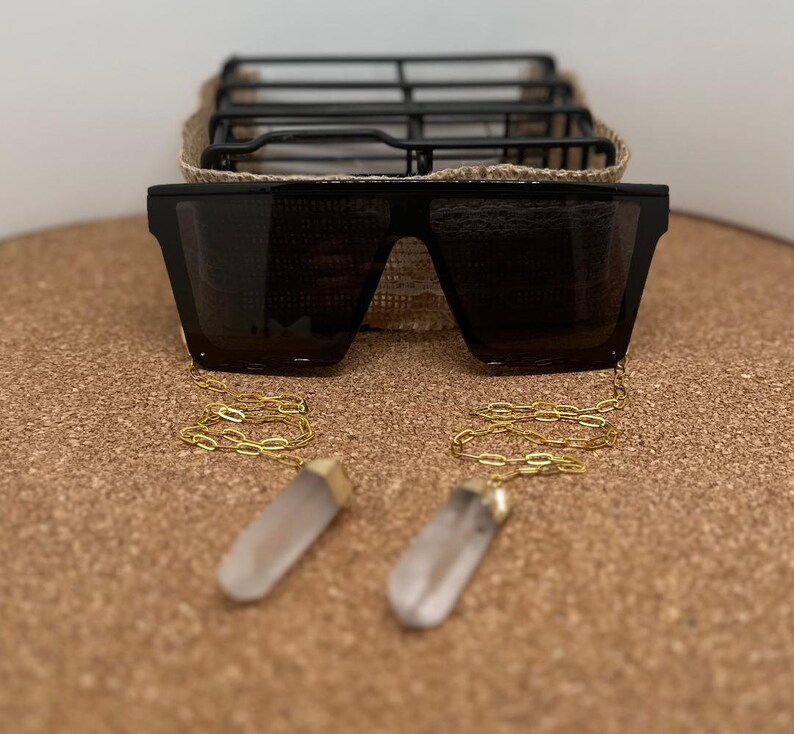 Armless Black Retro Square Chain Sunglasses W/gold Paperclip Etsy