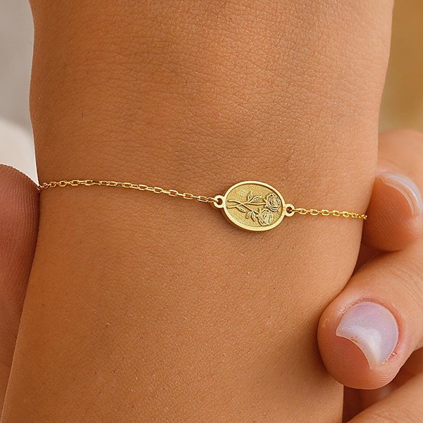 Pulsera personalizada con dije de flor de nacimiento, pulsera del mes de nacimiento, joyería de oro de 14 quilates, regalo para damas de honor, regalos de Navidad para hermanas, regalos de cumpleaños