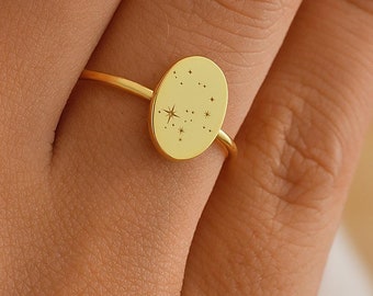 Personalized Zodiac Signet Ring: 925 Sterling Silver, Gold Finish