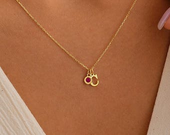 Personalized Birthstone Initial Necklace: Sterling Silver Custom Jewelry
