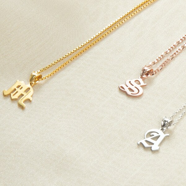 Gothic Initial Letter Necklace Etsy New Zealand