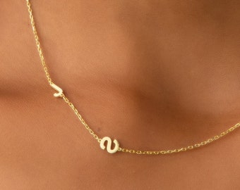 Mothers Day Gifts, Sideways Initial Necklace, Gift For Mom, Minimalist Necklace, Gold Filled Necklace, Letter Necklace, Best Friend Gifts