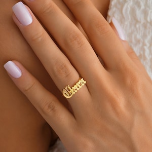 Gold Old English Name Ring, Gothic Name Ring, 925 Sterling Silver Ring, Personalized Minimalist Ring, Personalized Gift For Her