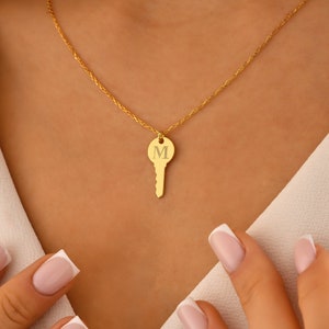 Collier clé initiale, collier cadenas personnalisé, collier en or pour elle, pendentif monogramme personnalisé, collier en argent sterling 925