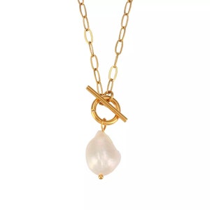 18K Gold Filled Toggle Necklace Fresh Water Pearl Necklace - Etsy