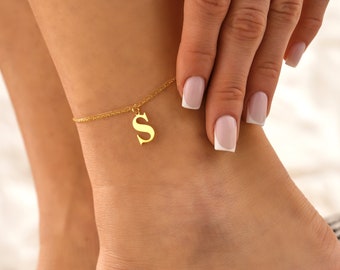 Gold Initial Anklet, Personalized Letter Anklet, Mother's Day Gift, 18K Gold Filled Anklet, Mother's Day Gift, Waterproof Anklets For Women