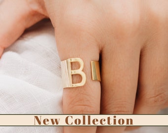 Custom Initial Ring, Chunky Rings, Personalized Wrap Ring, Gift For Her, Adjustable Letter Ring, Dainty Alphabet Ring, Cute Stackable Ring