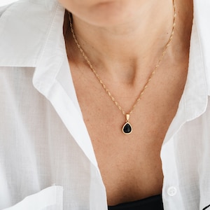 18K Gold Filled Natural Stone Necklace, Gift For Her, Waterdrop Gemstone Necklace, Teardrop Necklace, Waterproof Necklace, Dainty Necklace zdjęcie 3