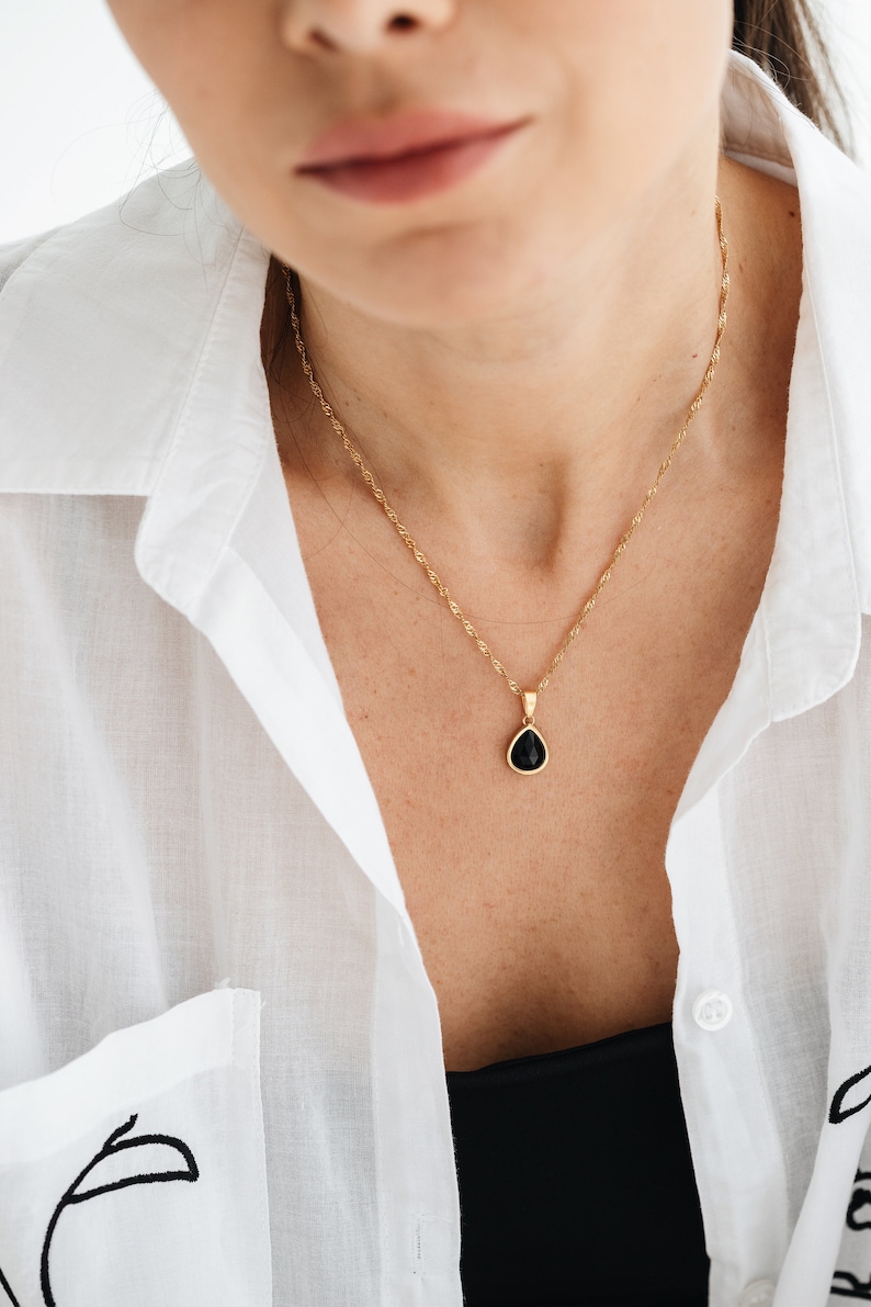 18K Gold Filled Natural Stone Necklace, Gift For Her, Waterdrop Gemstone Necklace, Teardrop Necklace, Waterproof Necklace, Dainty Necklace zdjęcie 3