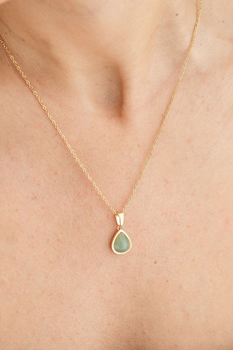 18K Gold Filled Natural Stone Necklace, Gift For Her, Waterdrop Gemstone Necklace, Teardrop Necklace, Waterproof Necklace, Dainty Necklace zdjęcie 7