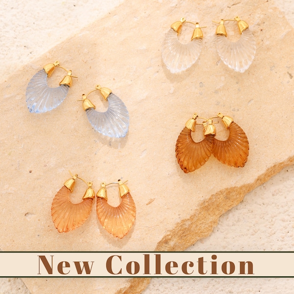 18K Gold gefüllte Hoop Ohrringe, transparente Acryl Blatt Ohrringe, Sommer Schmuck, minimalistische Ohrringe, zierliche Ohrringe, Braut Ohrringe