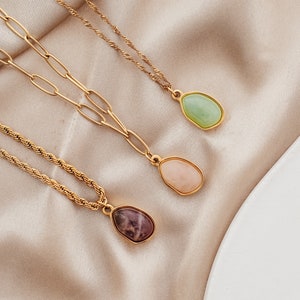 Collier en jade personnalisé, collier porte-bonheur, collier avec pendentif en pierre, bijoux en jade, cadeau pour elle, collier en pierre naturelle, colliers pour femme image 3