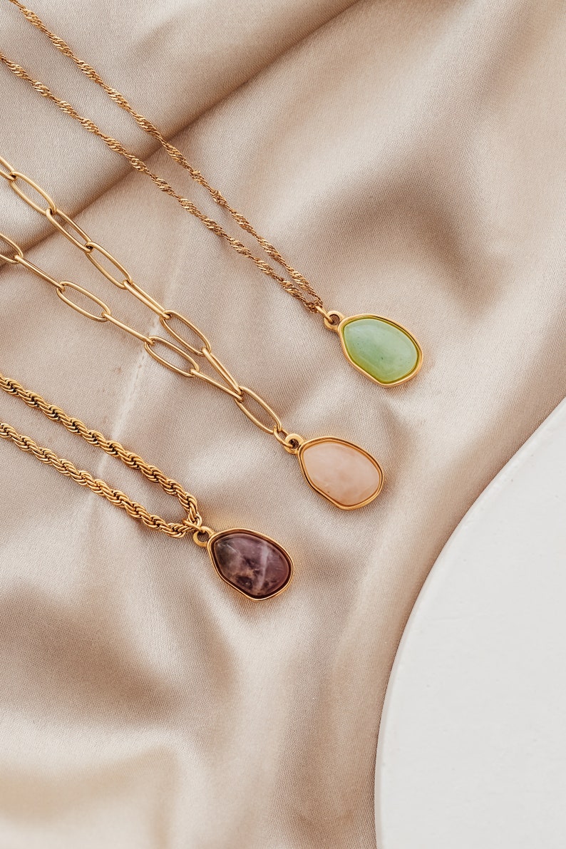 Collier en jade personnalisé, collier porte-bonheur, collier avec pendentif en pierre, bijoux en jade, cadeau pour elle, collier en pierre naturelle, colliers pour femme image 3