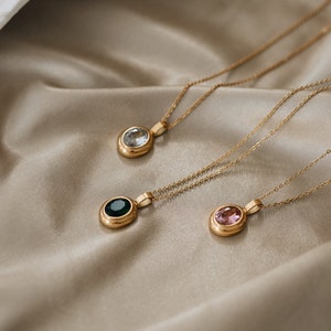 18K Gold Filled Oval Necklace, Gemstone Necklace, Zircon Jewelry, Mothers Day Gift, Vintage Necklace, Everyday Necklace, Minimalist Necklace image 5