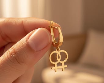 Double Venus Earrings, Lesbian Symbol Earrings, Feminist Gold Hoop Earrings, Pride Jewelry Gift for Her, Minimalist LGBTQ Earrings