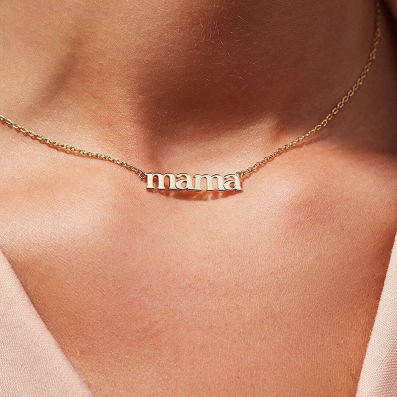 Gift From Daughter Mothers Day Necklace Babyshower Gifts Necklaces For Mom Gold Mama Necklace Stainless Steel Necklace 18K Gold Plated