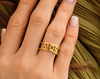 Name Ring Sterling Silver, Personalized Statement Name Ring, Adjustable Silver Ring, Gold Custom Name Ring, Personalized Name Band for Women