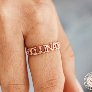 Personalized Silver Chain Name Ring, Curb Chain Ring, Gift For Mother's Day, Custom Word Ring, Rings For Mother, Stackable Dainty Name Ring