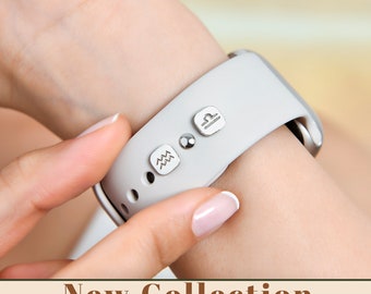 Custom Watch Band Charm, Sterling Silver Watch Jewelry, Gift for Her, Silver Apple Zodiac Charm, Gold Birth Flower Charm, Engraved Charm