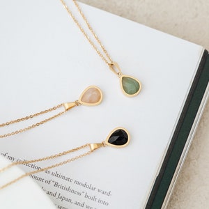 18K Gold Filled Natural Stone Necklace, Gift For Her, Waterdrop Gemstone Necklace, Teardrop Necklace, Waterproof Necklace, Dainty Necklace zdjęcie 4