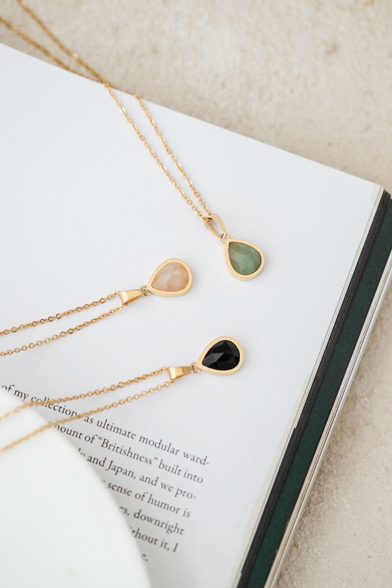 18K Gold Filled Natural Stone Necklace, Gift For Her, Waterdrop Gemstone Necklace, Teardrop Necklace, Waterproof Necklace, Dainty Necklace zdjęcie 4