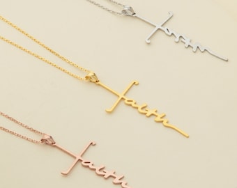 Faith Cross Necklace, Dainty Christian Necklace, Minimalist Religious Jewelry, Baptism Gift Necklace, Mother’s Day Gift
