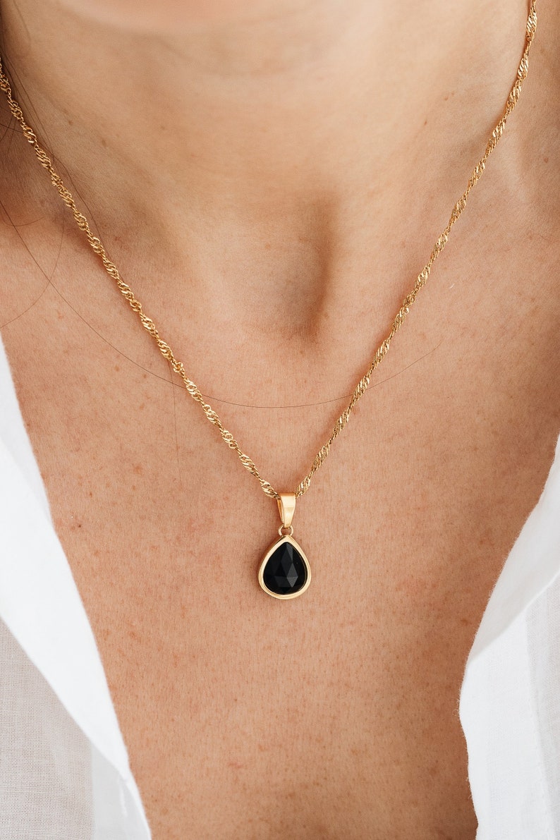 18K Gold Filled Natural Stone Necklace, Gift For Her, Waterdrop Gemstone Necklace, Teardrop Necklace, Waterproof Necklace, Dainty Necklace zdjęcie 2