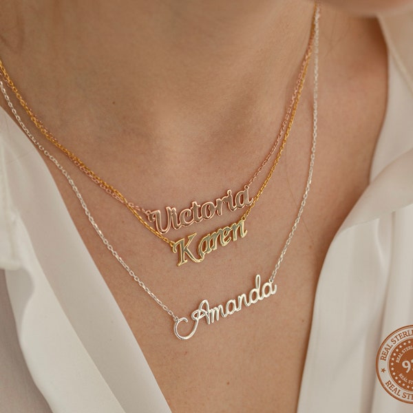 Collar de nombre delicado, collar minimalista, collar personalizado, regalo del día de las madres, collar de plata, regalo para ella, collar lleno de oro de 14K