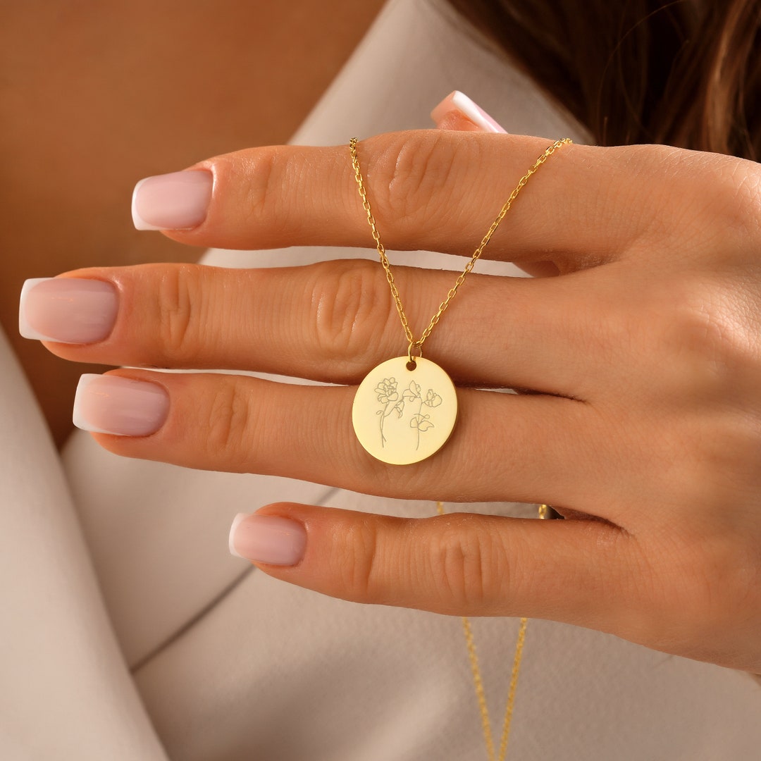 Buy Personalized Birth Flower Necklace, Mother's Day Gift, Silver