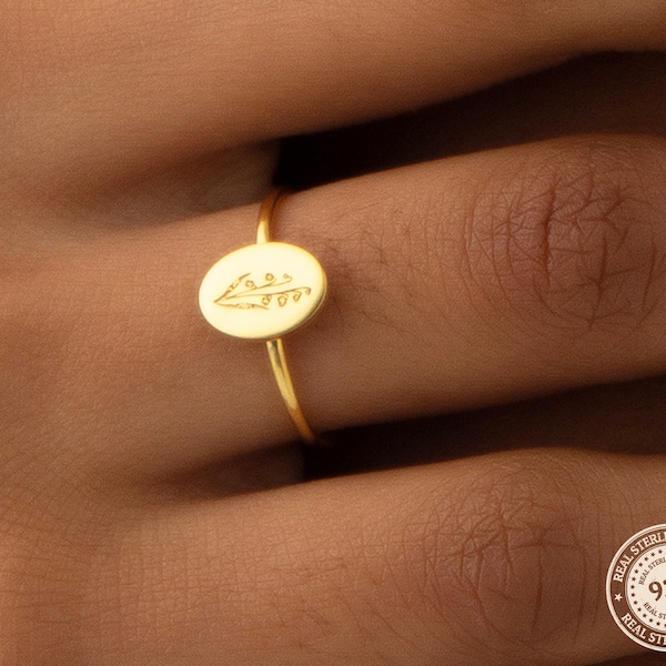 Anillo de flor de nacimiento, anillo floral, regalo de dama de honor, anillo minimalista, anillo delicado para mamá, regalo para el Día de la Madre, anillo de plata esterlina, anillo de sello de oro