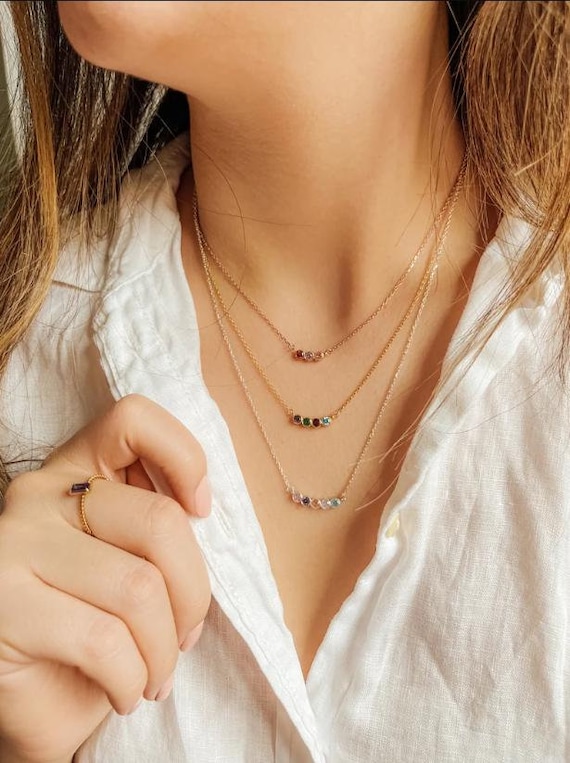Custom Birthstone Necklace Mothers Day Necklace Birthday Gift for Mom Minimalist Necklace New Mom Gift Family Birthstone Necklace Etsy